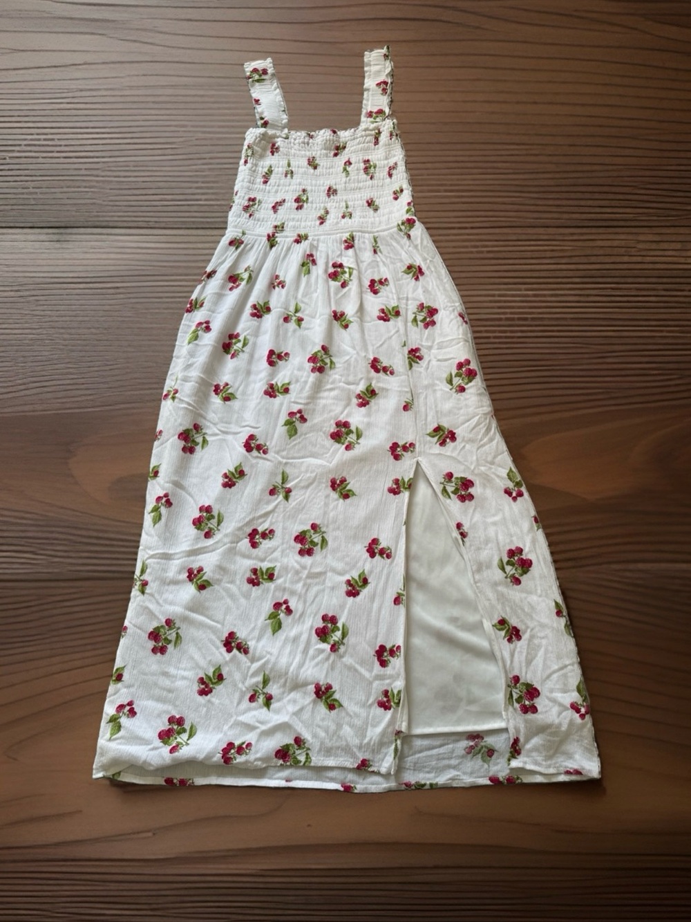 Wayf White Maxi Dress with Red Floral Print and Front Slit EXCELLENT condition